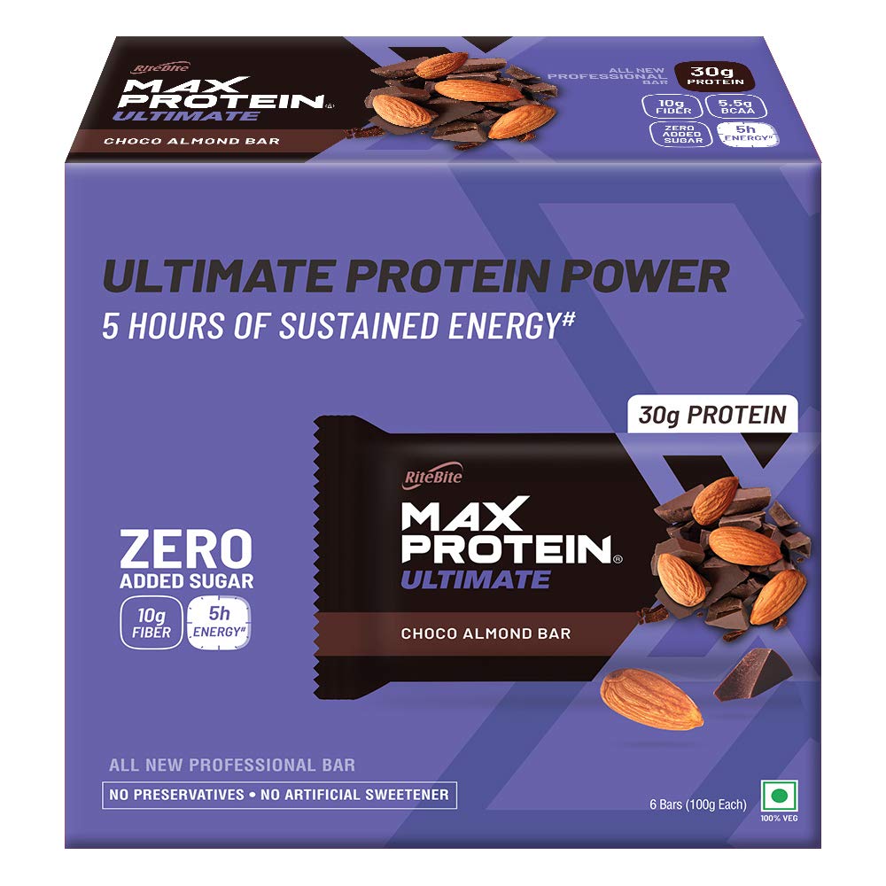 RiteBite Max Protein Ultimate 30g Choco Almond Protein Bars (Pack of 6), 600g