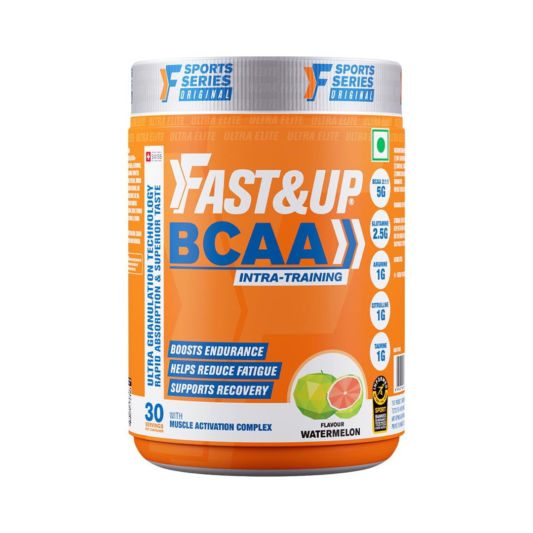 Fast&Up BCAA Advanced - 450 Gms, 30 Servings, (Watermelon Flavour) Informed Sport Certified BCAA that helps in Muscle Recovery & Endurance, BCAA (2:1:1) + Muscle Activators + Electrolytes
