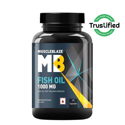 MuscleBlaze Omega 3 Fish Oil, 60 Capsules | Trustified Certified for Accuracy & Purity, 1000mg Omega 3 with 180mg EPA & 120mg DHA