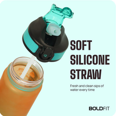 Boldfit 1 Litre Sipper Bottle For Adults, Kids Unbreakable Motivational Water Bottle Time Mark Sipper With Straw-Time For Office School Home Water Bottle for Kids -(Ombre Green Orange)