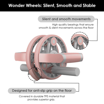 Thick Adjustable Ab Roller (Pink) | No Floor Damage | Wheel With Knee Mat | Multi-purpose Unisex Roller | Weight Loss Workout | Slip-Proof | Beginner Friendly | Excercise Manual