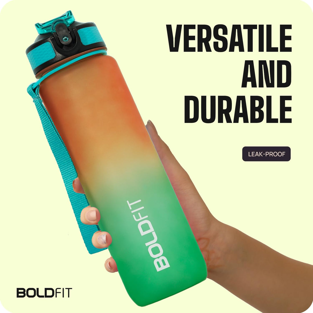 Boldfit 1 Litre Sipper Bottle For Adults, Kids Unbreakable Motivational Water Bottle Time Mark Sipper With Straw-Time For Office School Home Water Bottle for Kids -(Ombre Green Orange)