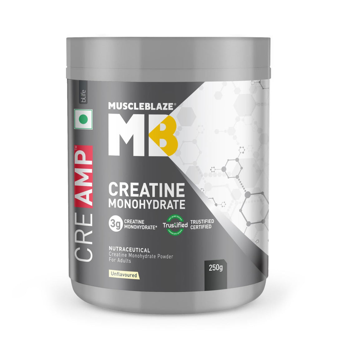 MuscleBlaze Creatine Monohydrate CreAMP™, Trustified Certified Creatine (Unflavoured, 250 g / 0.55 lb, 80 Servings)