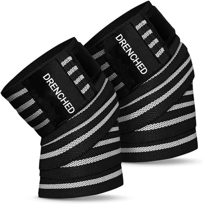 DRENCHED Knee Wrap (Pair) with Strap for Men & Women | Compression & Strechable Knee Wrap ideal for Cross Training, Gym Workouts, Weightlifting, Fitness & Powerlifting | Knee Straps for Squats (Grey)