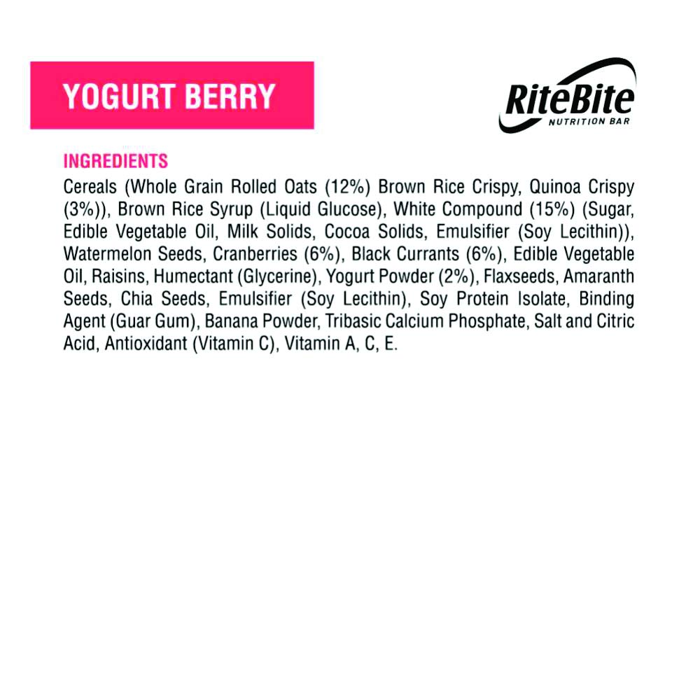 RiteBite Yogurt Berry Nutrition Bar (Pack of 12), 420g