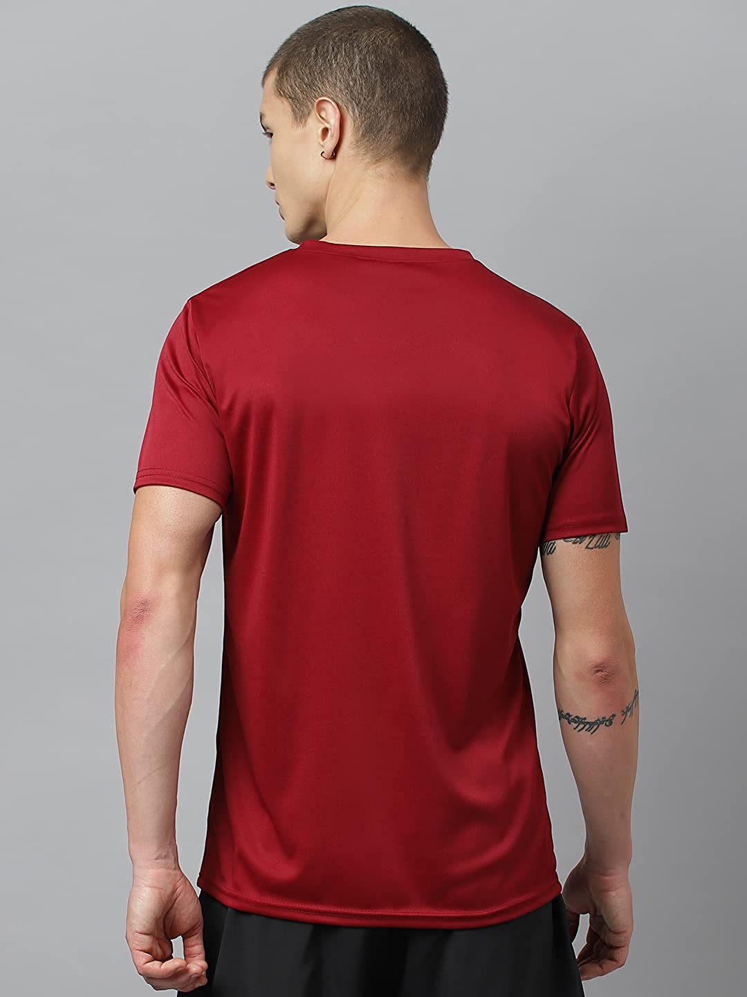 Men's Slim Fit Polyester Half Sleeve T Shirt (Wine Red)