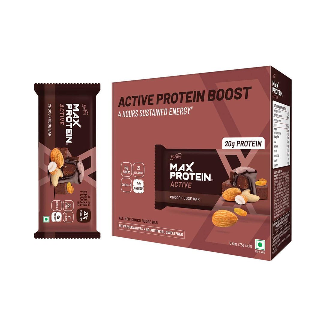 RiteBite Max Protein Active 20g Choco Fudge Protein Bars (Pack of 6), 450g