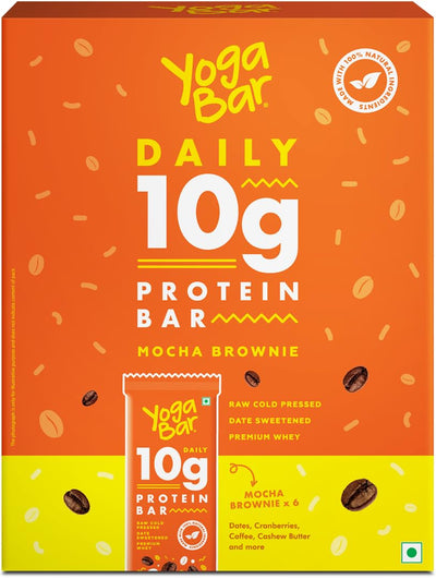Mocha Brownie 10g Protein Bars [Pack of 6] | Protein Blend & Premium Whey | 100% Veg | Rich Protein Bar with Dates | Vitamins | Fiber | Energy & Immunity for fitness. 100% Natural ingredients used.