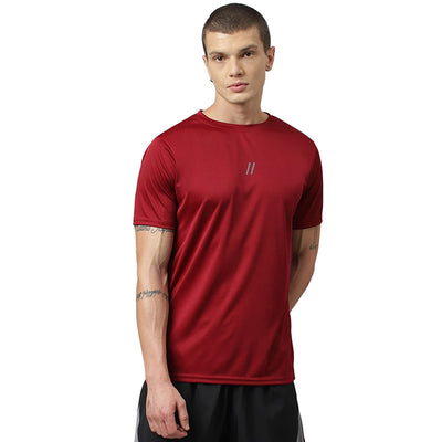 Men's Slim Fit Polyester Half Sleeve T Shirt (Wine Red)