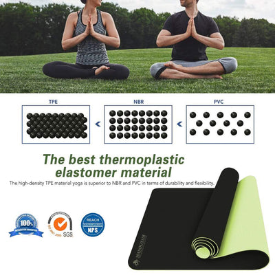 ALYV 6mm TPE Thick Yoga Mat ,Non-Skid Dual Surface, Eco-Friendly , for Women, Men, Kids. Perfect for Pilates, Yoga, Floor Workouts(Green)