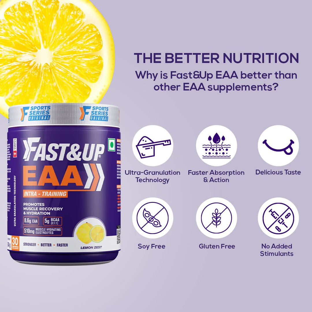 FAST&UP EAA Intra - Training/Workout drink Powder(EAAx9) with BCAA+Electrolyte Blend+ helps provide Muscle Recovery|Hydration|Performance All 9 Essential Amino Acid- 30 servings (Lemon Zest), Purple