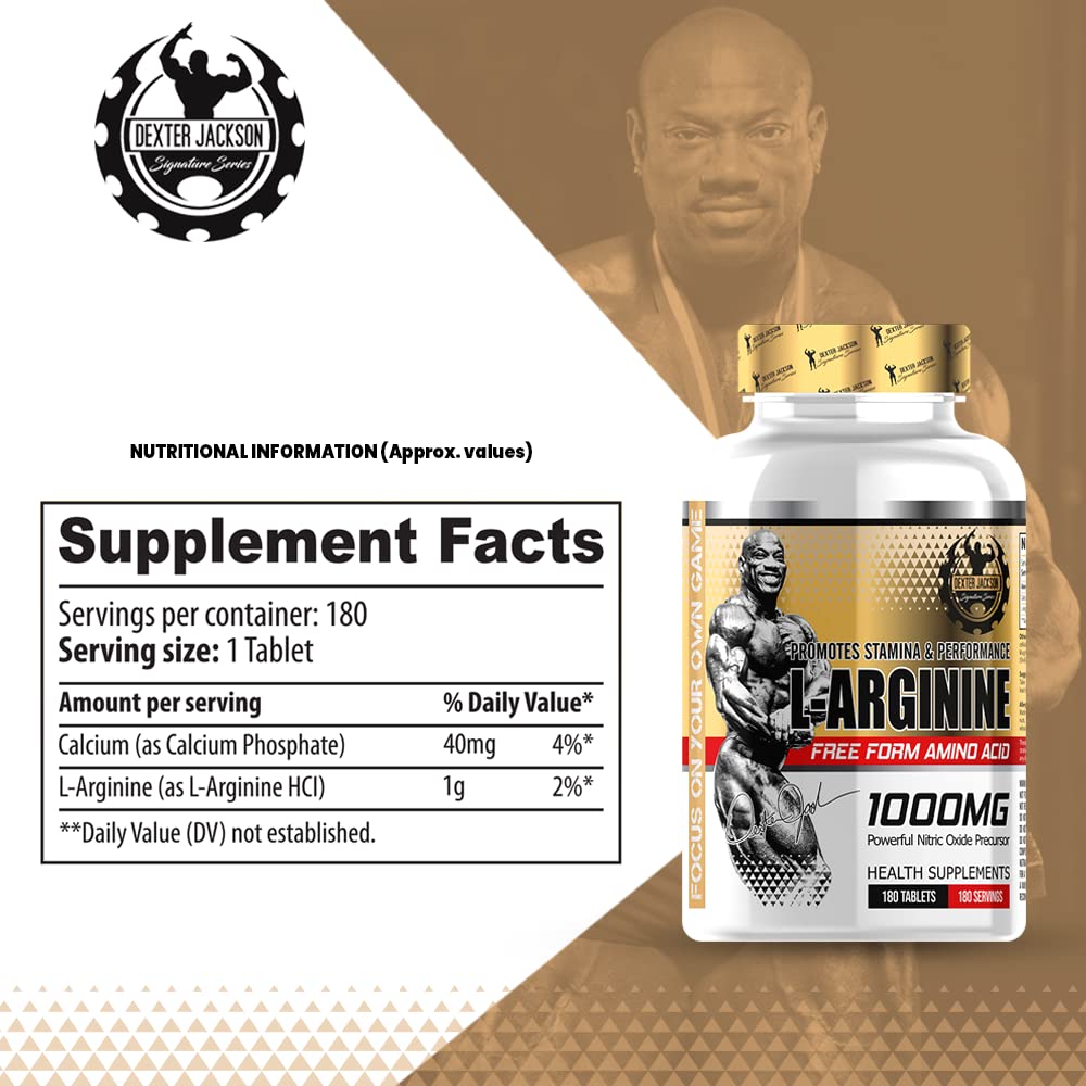 Dexter Jackson L-Arginine |Promotes Stamina and Performance | Free Form Amino Acids | Health Supplements | 1000 Mg,180 Tablets