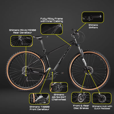 Cradiac Wolf 27 Speed 27.5T Mountain Cycle | Shimano Gear | Alloy Frame | Zoom Lockout Suspension (27 Gear, Black)