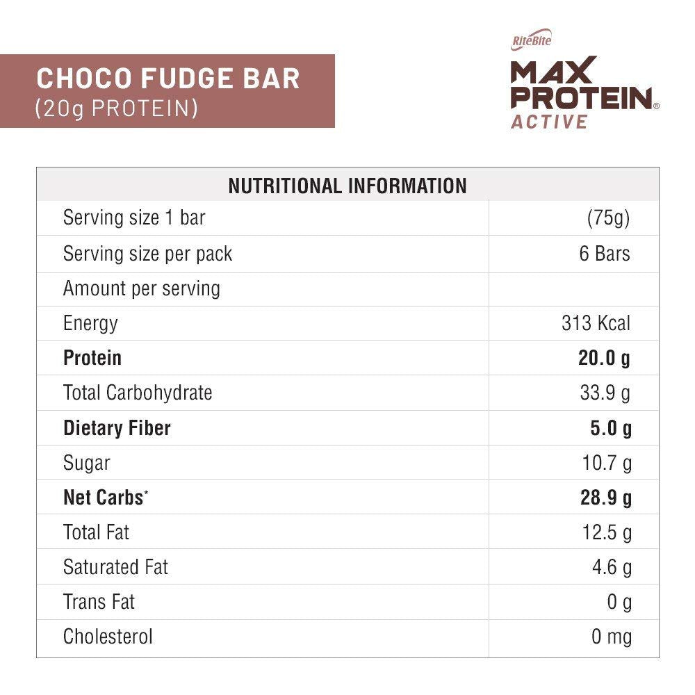 RiteBite Max Protein Active 20g Choco Fudge Protein Bars (Pack of 6), 450g