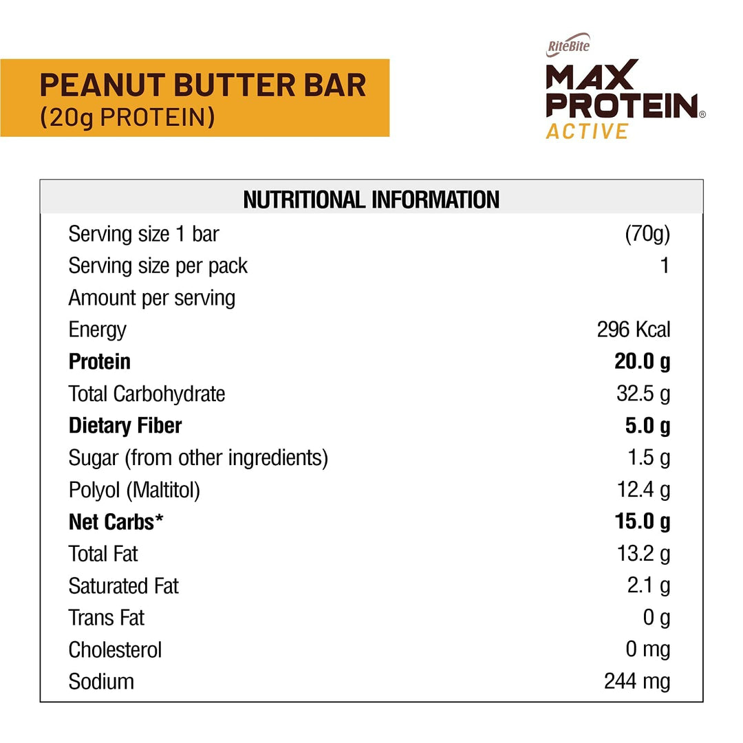 RiteBite Max Protein Active 20g Peanut Butter Protein Bars (Pack of 12), 840g