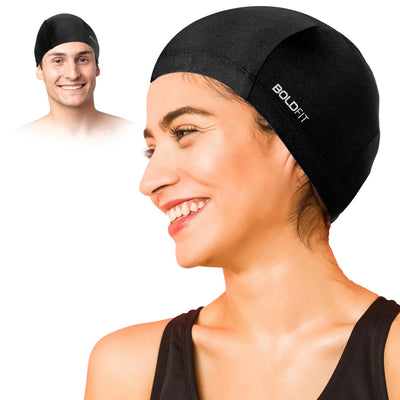 Boldfit Black Unisex Swim Cap - Spandex Fabric for Men, Women, Boys, Girls, and Kids. Breathable and Easy-Fit Design for Comfort, Ideal for Long Hair