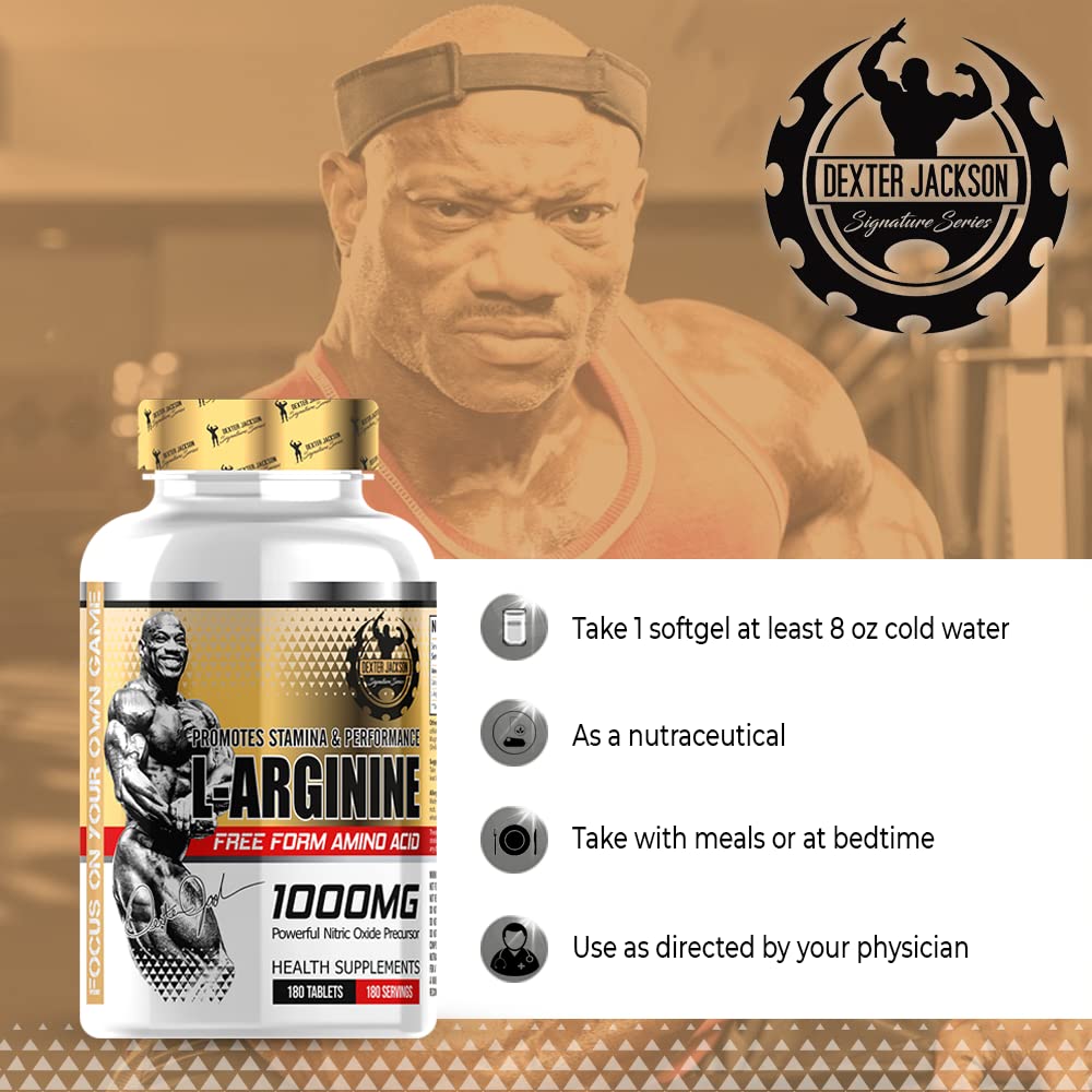 Dexter Jackson L-Arginine |Promotes Stamina and Performance | Free Form Amino Acids | Health Supplements | 1000 Mg,180 Tablets