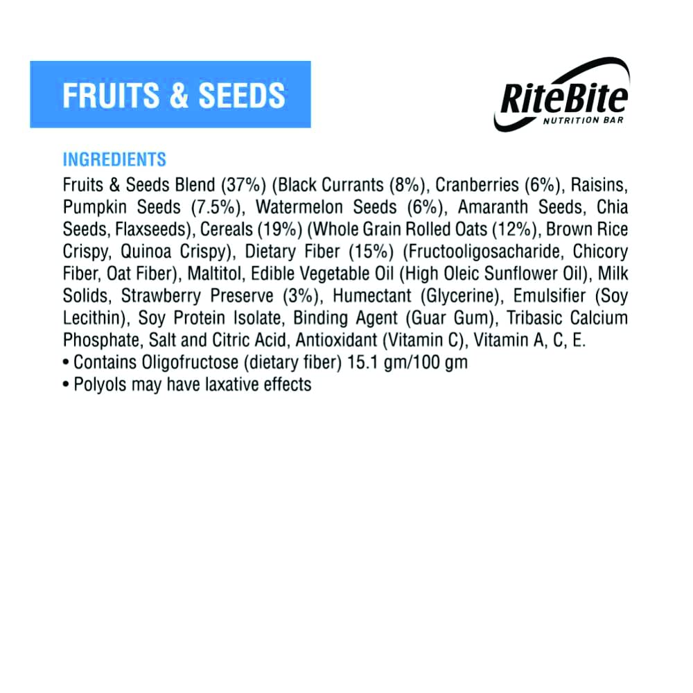 RiteBite Fruits & Seeds Nutrition Bar (Pack of 12), 420g