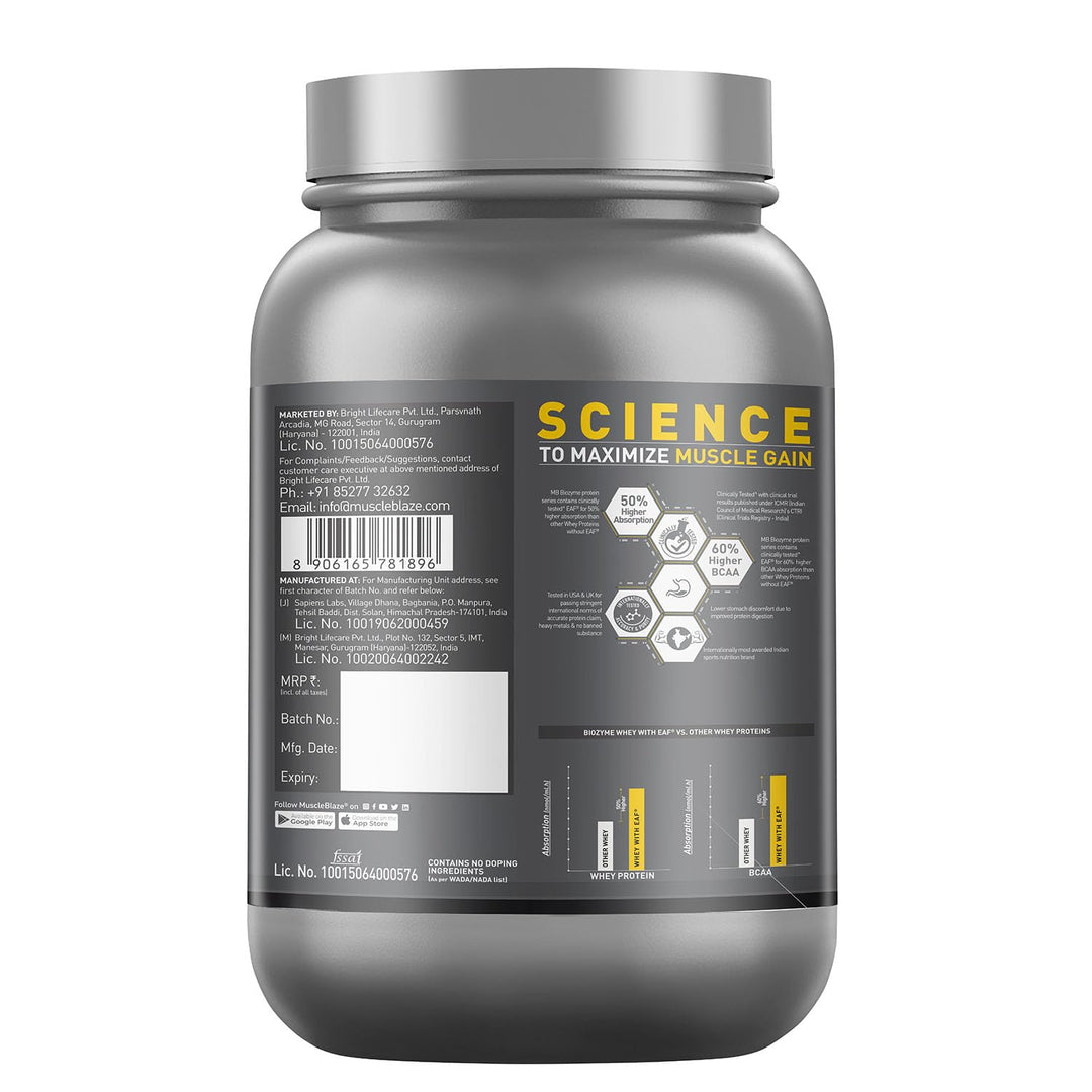 MuscleBlaze Biozyme Performance Whey, 1 kg (2.2 lb), French Vanilla Creme