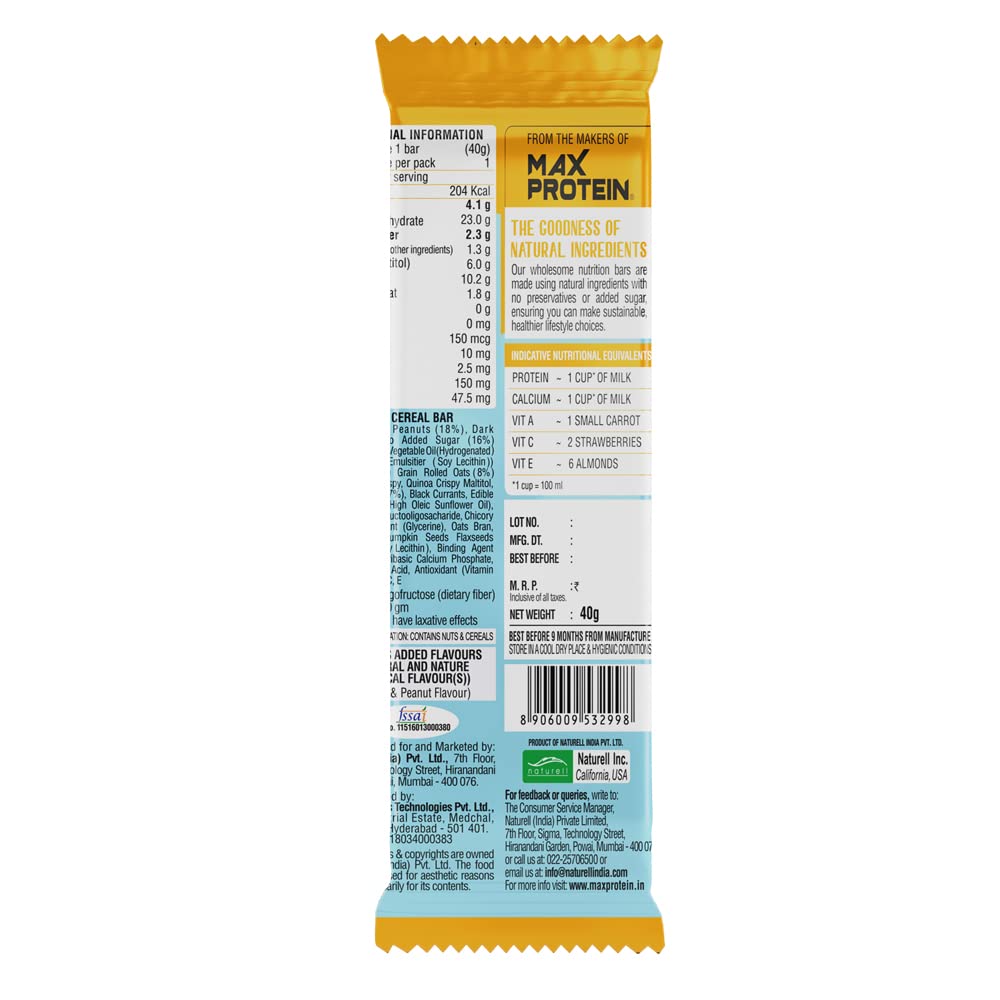 RiteBite Peanut Butter Nutrition Bar (Pack of 12), 480g