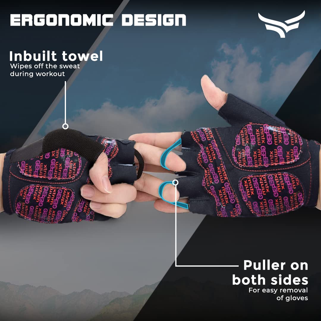 CycleON Cycling Gloves | Made with Premium Suede Leather | Gel Padding on Palm | in-Built Towel | Pullers | Breathable Fabric | Twin Stitching | UV Protection (One Size Fits All | Black & Red)