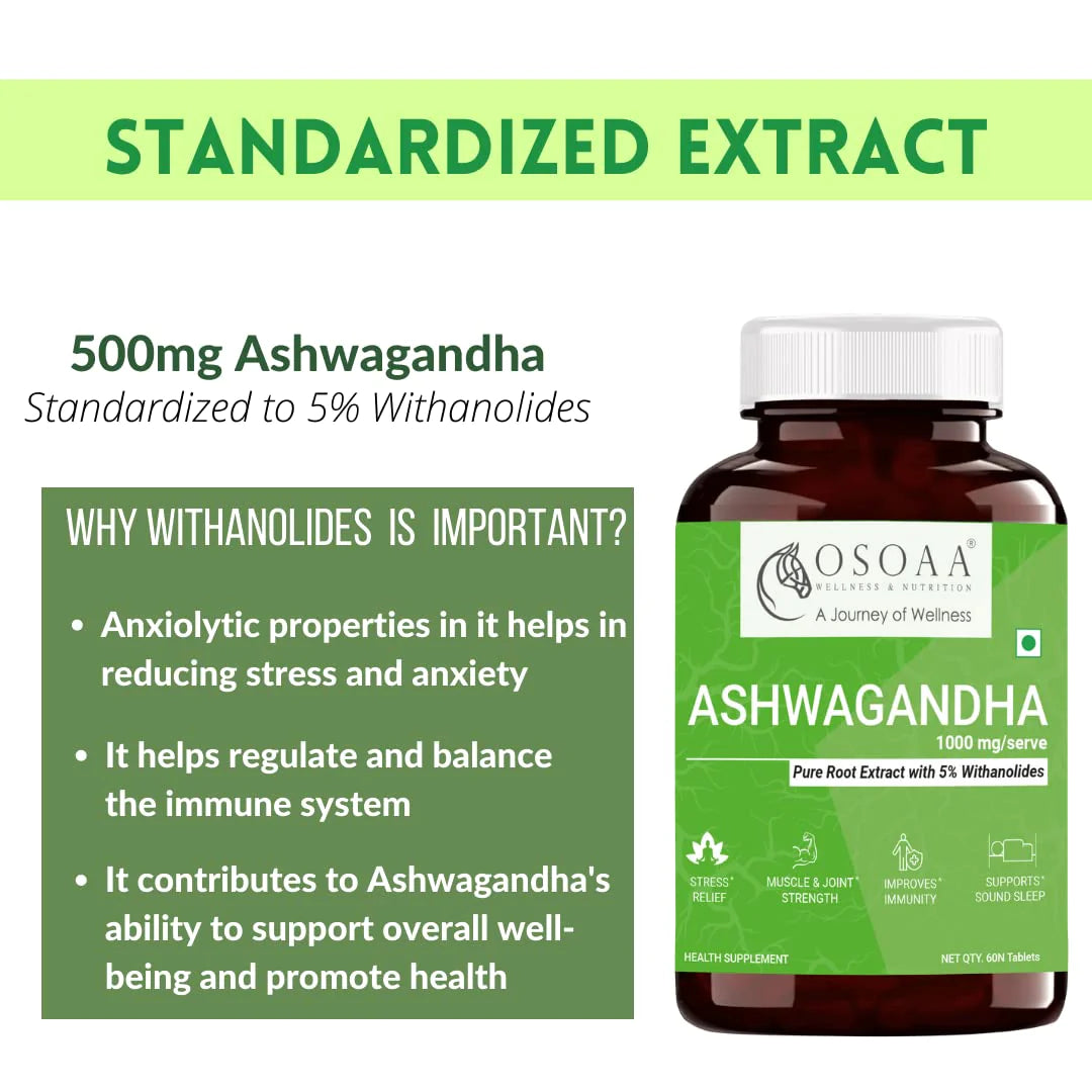 Ashwagandha with 5% Withanolides 1000mg || Advanced Formula Hair, Skin & Nails with Biotin