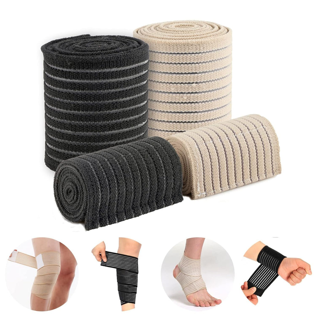 ALYV 2PCS Extra Long Elastic Knee Wrap Compression Bandage Brace Support for Legs, Plantar Fasciitis, Stabilising Ligaments, Joint Pain (Beige)