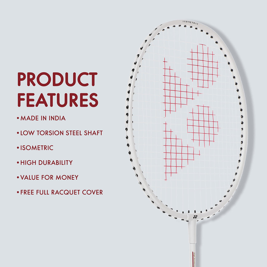 YONEX GR 303i Aluminium Strung Badminton Racket with Full Racket Cover (White) | For Beginners | 83 grams | High Durability