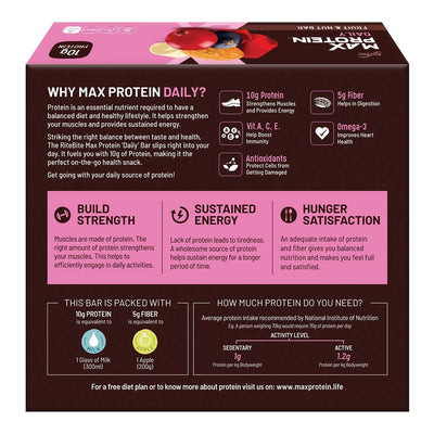 RiteBite Max Protein Daily 10g Fruit & Nut Protein Bars (Pack of 6), 300g