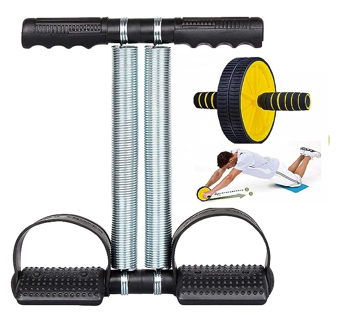 Combo Kit Full Body Exerciser Double Spring Tummy Trimmer AB Wheel  (Pack of 2)