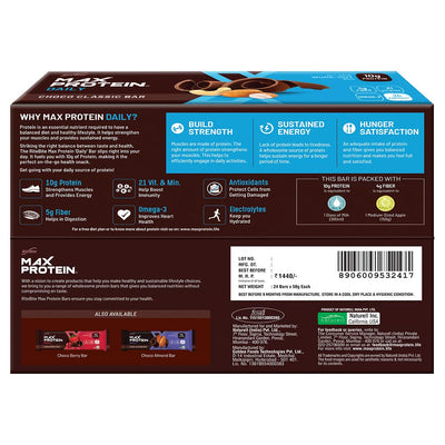 RiteBite Max Protein Daily 10g Choco Classic Protein Bars (Pack of 24), 1200g