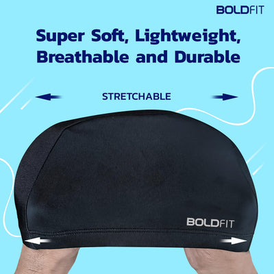 Boldfit Black Unisex Swim Cap - Spandex Fabric for Men, Women, Boys, Girls, and Kids. Breathable and Easy-Fit Design for Comfort, Ideal for Long Hair