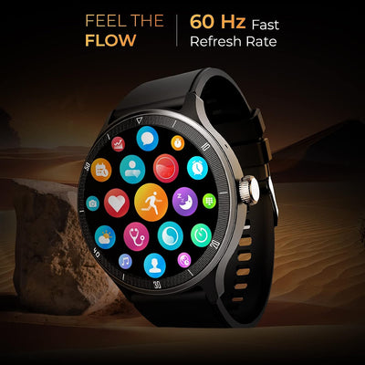 Flux 1.45" (3.6 cm) Bluetooth Calling smartwatch with round HD display | 415*415 Pixel | 60 Hz refresh rate | Rotary Crown | 500 Nits | always on display | Health tracking | 100+ sports modes (Electric Black)