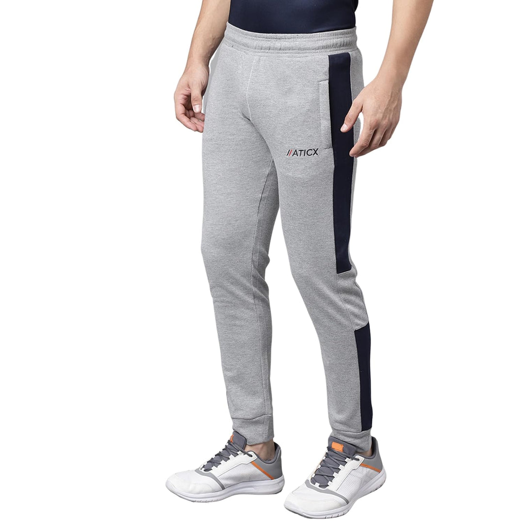 Men's Slim Fit Cotton Joggers- Grey Blue - Polyester Track Pants for Gym | Sports | Running with 2 Zip Pocket