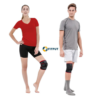 ALYV Adjustable Knee Cap For Men Women For Leg Pain Relief Products Knee Support Men Gym Knee Caps Open Patella Gel Pads Knee Brace Gym Accessories For Men.(Freesize,Red)