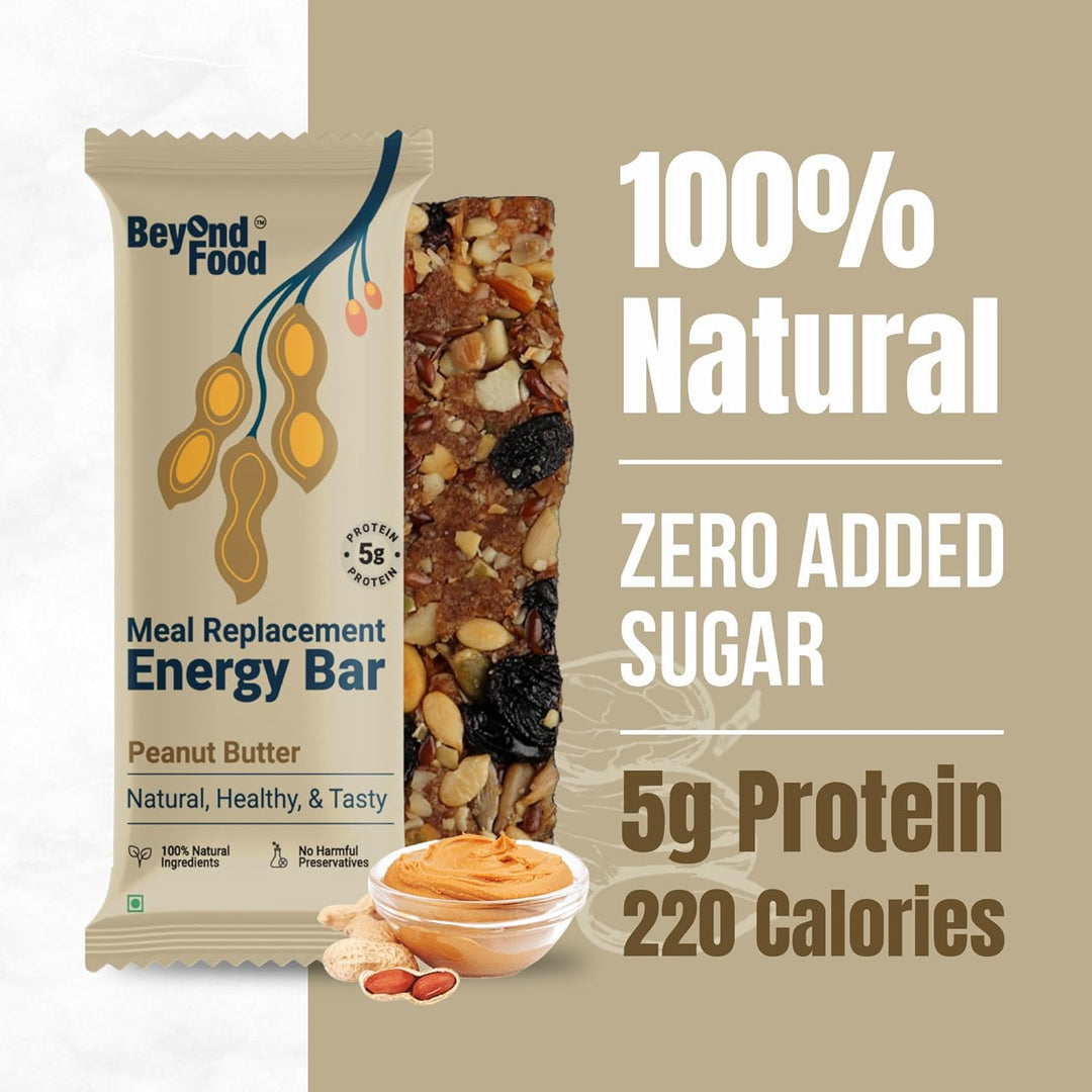 Meal Replacement Energy Bar | Peanut Butter Flavor (Pack of 6/ 50g each) | 100% Natural Ingredients