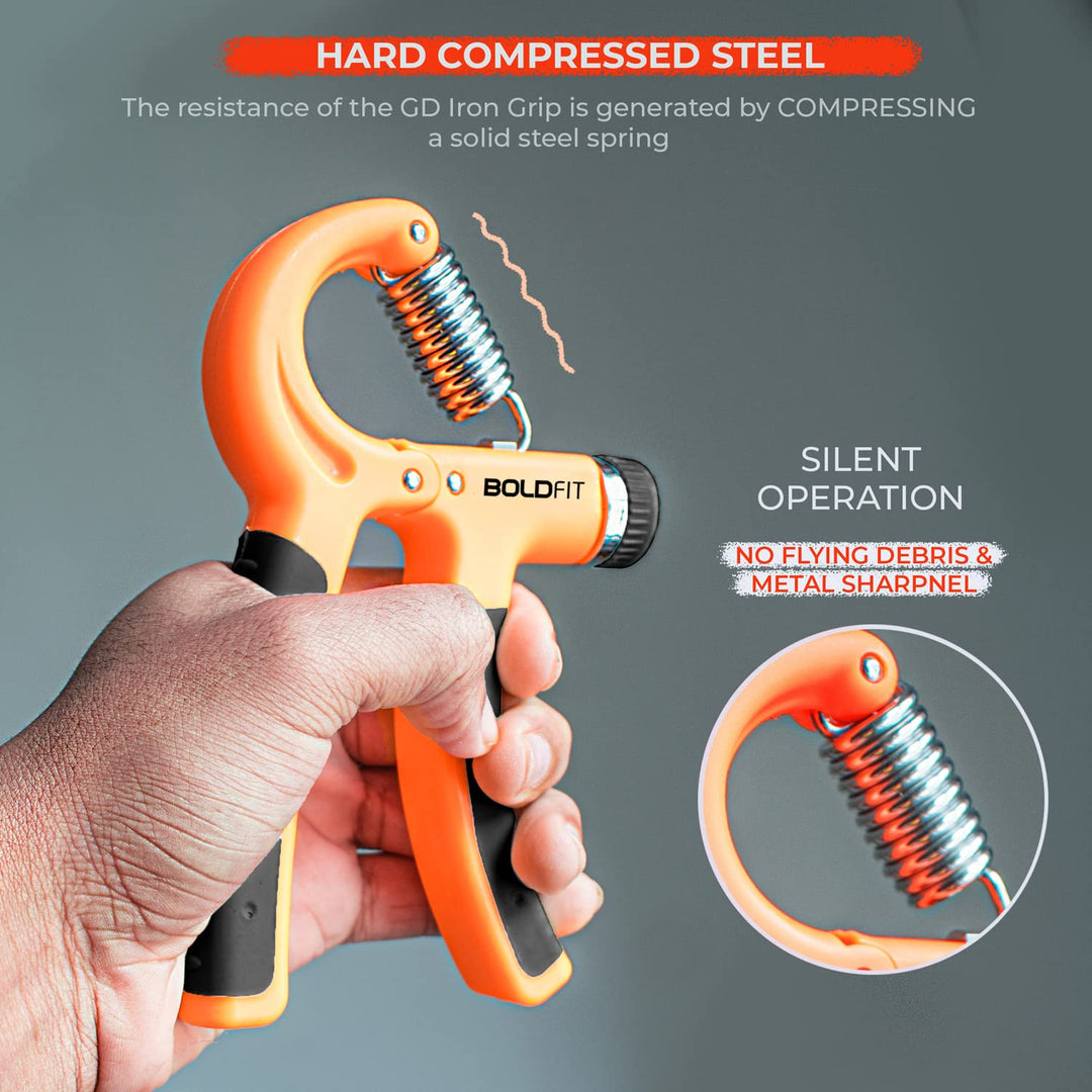 Boldfit Adjustable Hand Grip Strengthener, Hand Gripper for Men & Women for Gym Workout Hand Exercise Equipment - 10-40Kg ,Orange