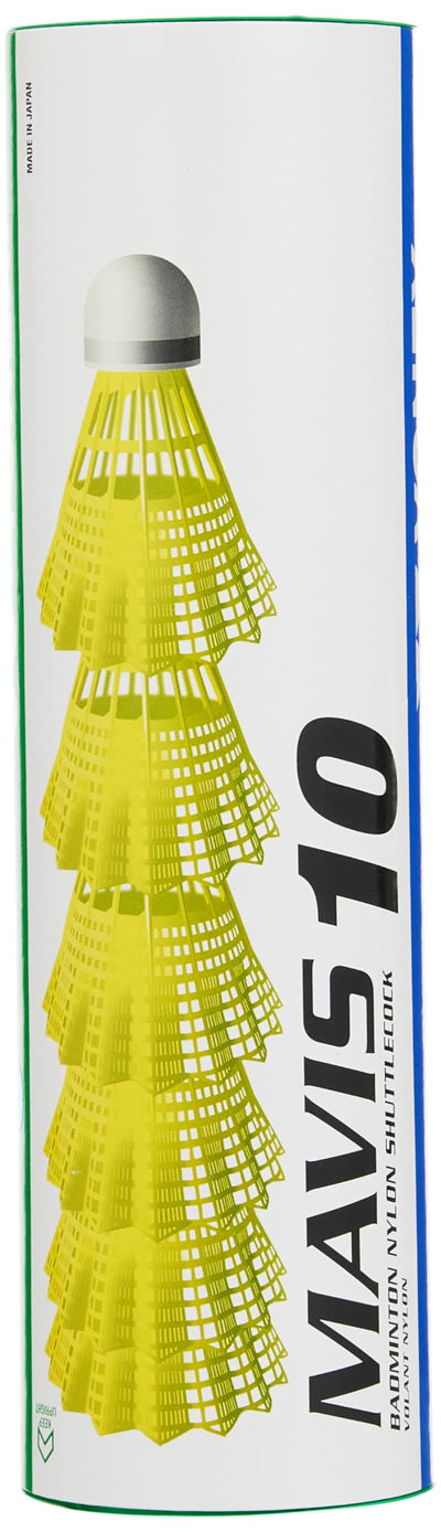 Yonex Mavis 10 Badminton Shuttlecocks | Color: Yellow | Size: Medium | Material: Nylon | Speed: Slow | Pack of 6 | For Unisex | Goose Feathers | Lightweight and Durable | Solid Cork Base | Ideal for all Professional Level Players