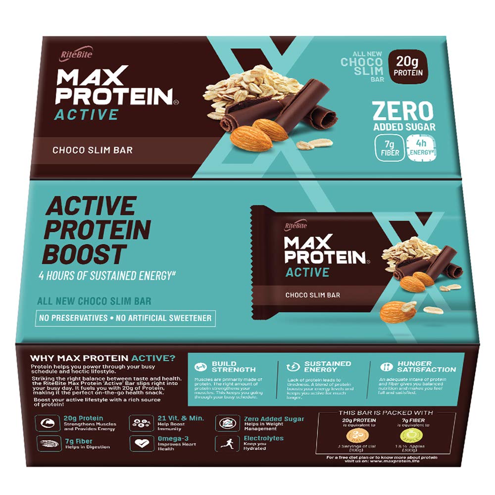 RiteBite Max Protein Active 20g Choco Slim Protein Bars (Pack of 12),  804g