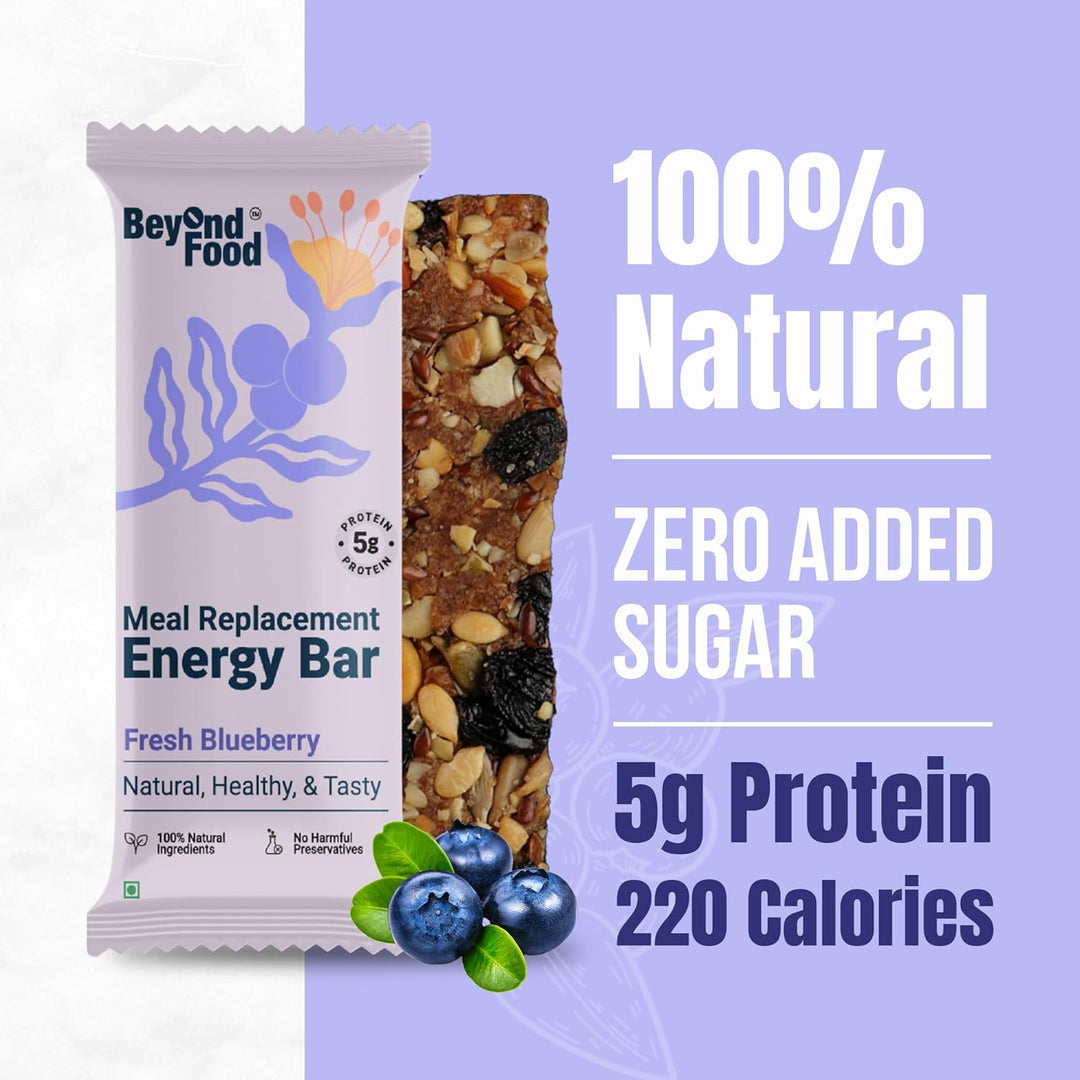 Meal Replacement Energy Bar | Fresh Blueberry Flavor (Pack of 6/ 50g each) | 100% Natural Ingredients