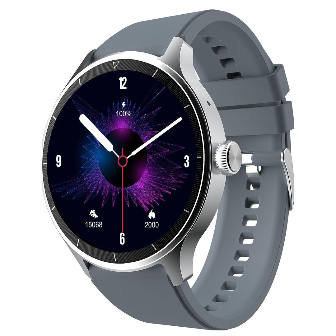 Flux 1.45" (3.6 cm) Bluetooth Calling smartwatch with round HD display | 415*415 Pixel | 60 Hz refresh rate | Rotary Crown | 500 Nits | always on display | Health tracking | 100+ sports modes (Iced Silver)