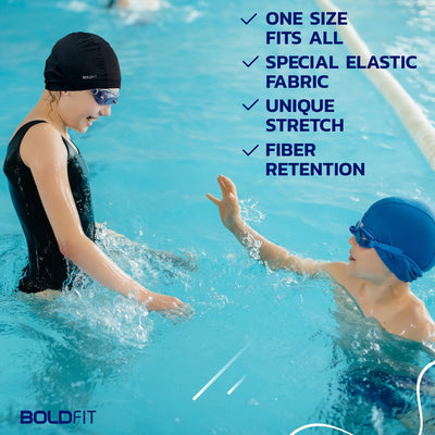 Boldfit Black Unisex Swim Cap - Spandex Fabric for Men, Women, Boys, Girls, and Kids. Breathable and Easy-Fit Design for Comfort, Ideal for Long Hair