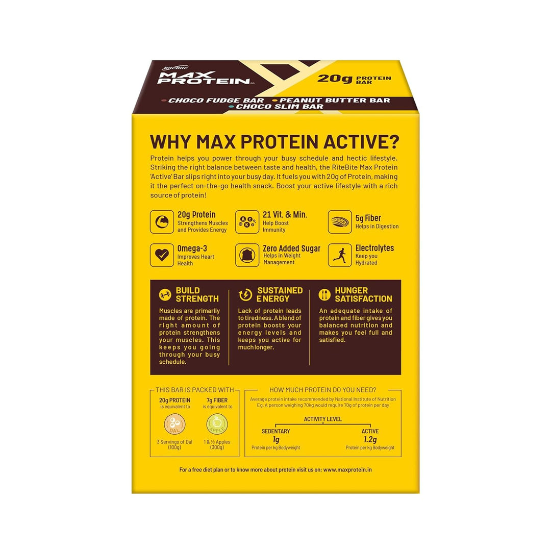 RiteBite Max Protein Active Assorted 20g Protein Bars (Pack of 5), 357g