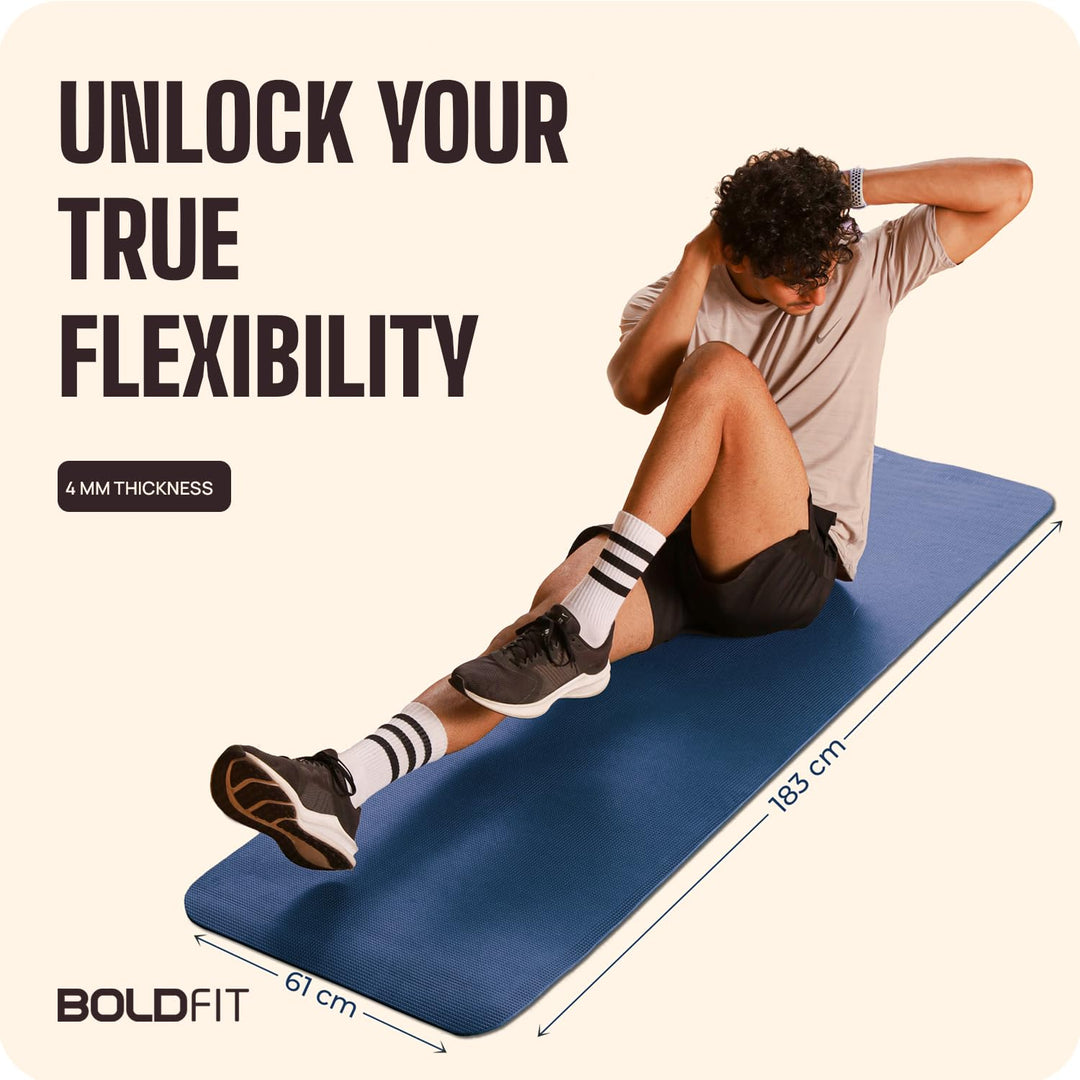Boldfit Yoga Mat For Home Workout Anti Slip - 4 MM Navy Blue