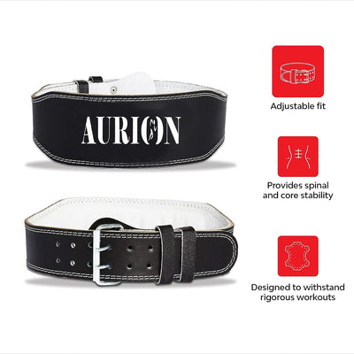 Aurion by 10Club Weight Lifting Gym Belt-Small | Leather Gym Belt for Workout with Padded Back Support | Dead Lift Belt - Black