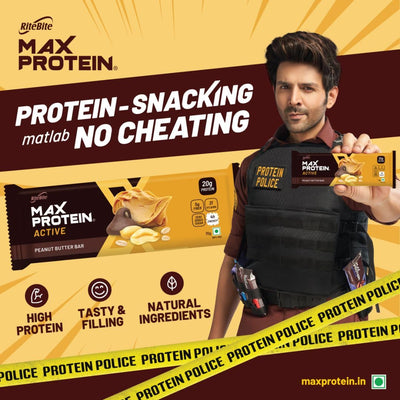 RiteBite Max Protein Active 20g Peanut Butter Protein Bars (Pack of 6), 420g