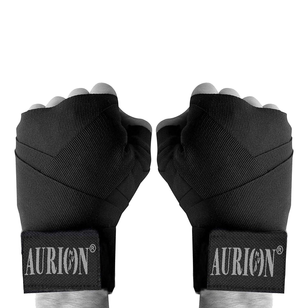 Aurion by 10Club Canvas Boxing Hand Wraps | 108 Inch Punching Hand Wraps with Velcro Closure - 1 Pair (Black)