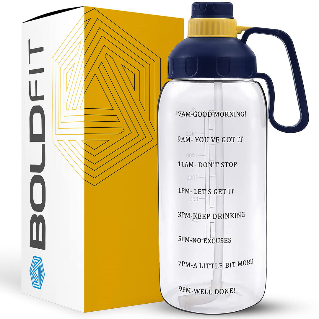 Boldfit Gym Gallon Bottle for Men 2 Litre For Gym Workout Motivational Sipper Bottle for Adults Gallon Gym Water Bottle for Home, Fitness for Men & Women - (Mega White, Plastic)