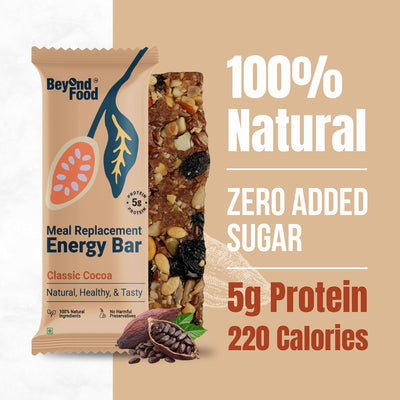 Meal Replacement Energy Bar | Classic Cocoa Flavor (Pack of 6/ 50g each) | 100% Natural Ingredients