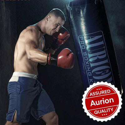 Aurion by 10Club 3 Feet Unfilled Synthetic Leather Punching Bag Combo | Boxing Bag with Boxing Hand Wrap & Hanging Chain | Boxing | MMA | Muay Thai | Kickboxing |Taekwondo - Black 3 Feet/36 Inches